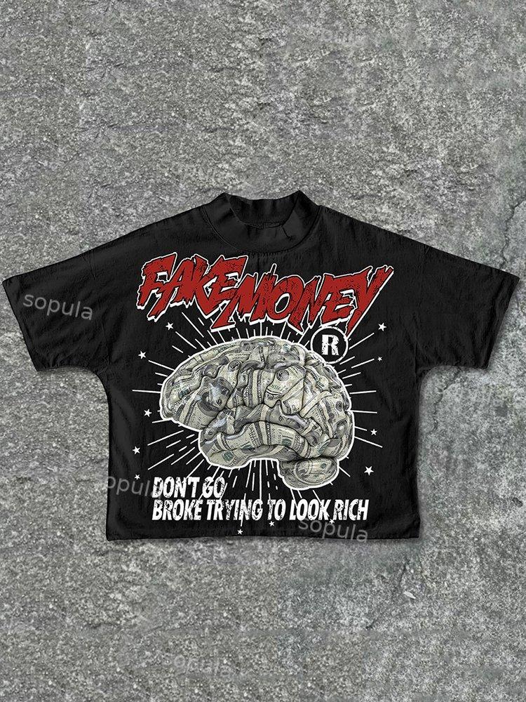 Sopula Don't Go Broke Trying To Look Rich Graphic Print Cotton Cropped T-Shirts Product Image