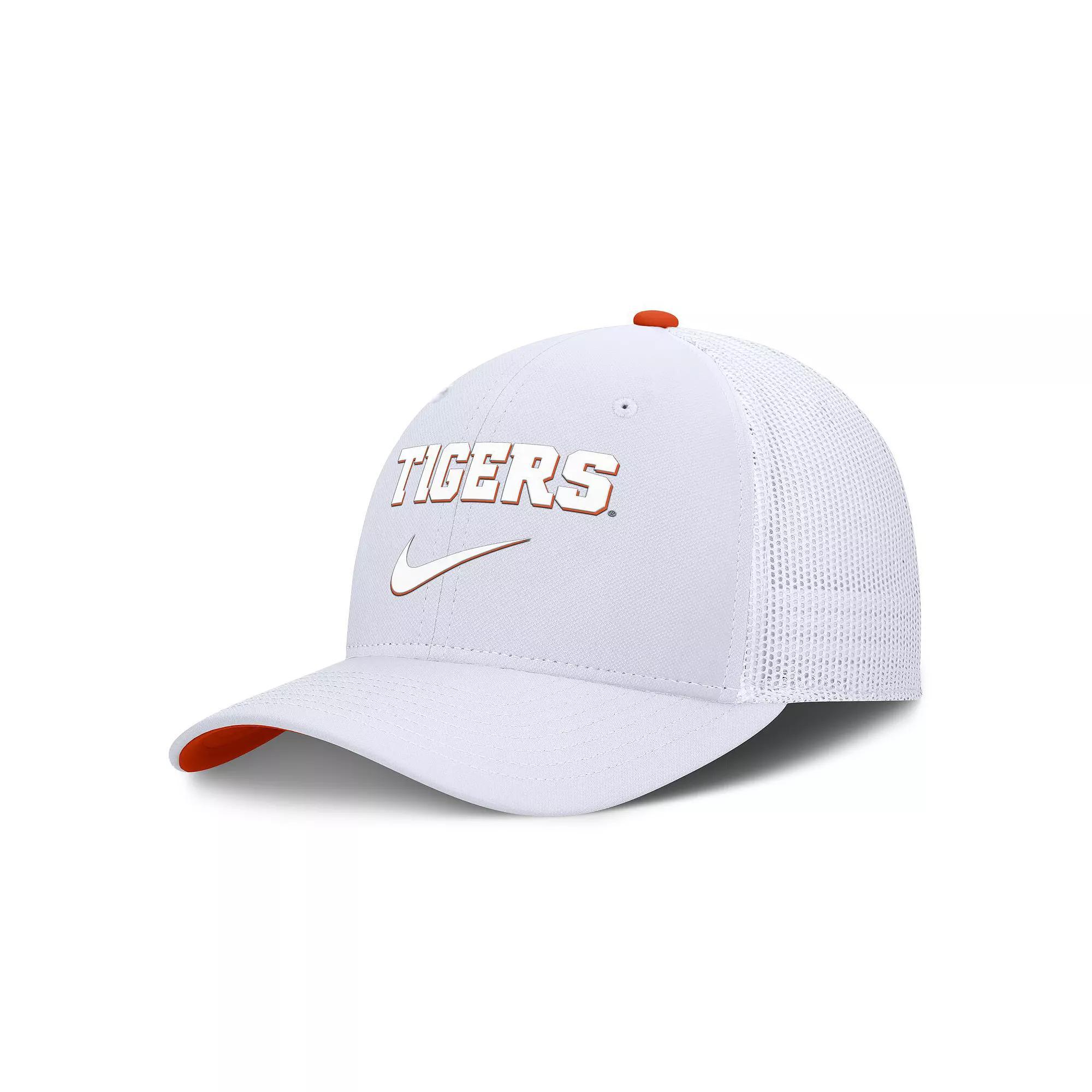 Men's Nike  White Clemson Tigers Rise Adjustable Trucker Hat, Size: Medium/Large Product Image