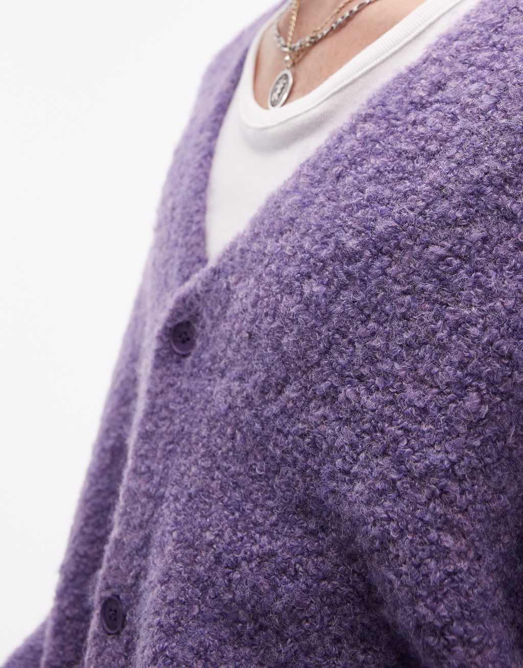 Topman relaxed fit boucle cardigan in purple Product Image