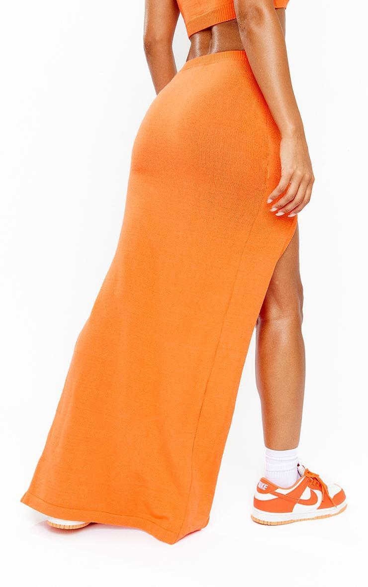 Orange Knit Extreme Split Maxi Skirt Product Image