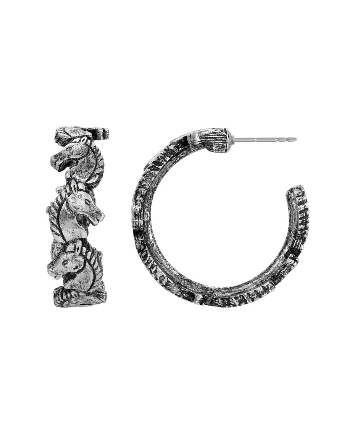 1928 Silver Tone Horse Head Hoop Earrings, Womens Product Image