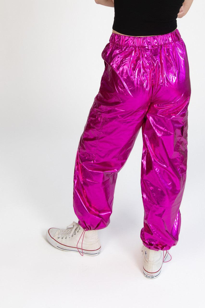 Fuchsia Metallic Parachute Pants Product Image