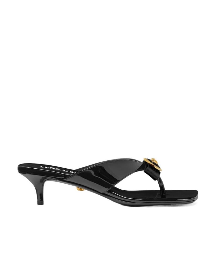 VERSACE 50mm Medusa-plaque Patent-leather Pumps In Black  Gold (black) Product Image