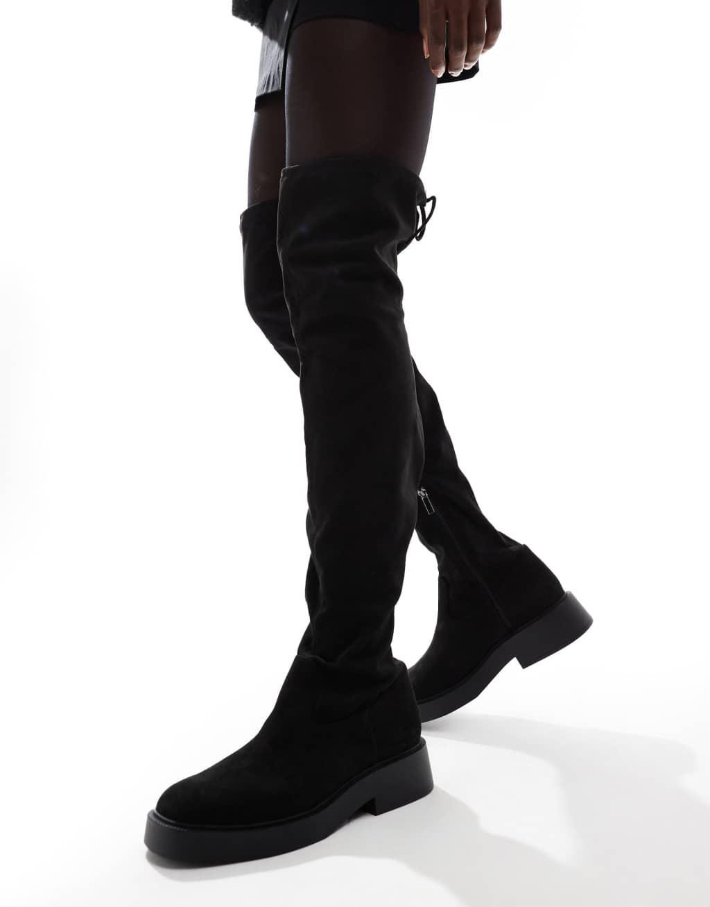 Bershka over the knee stretch boots in black Product Image