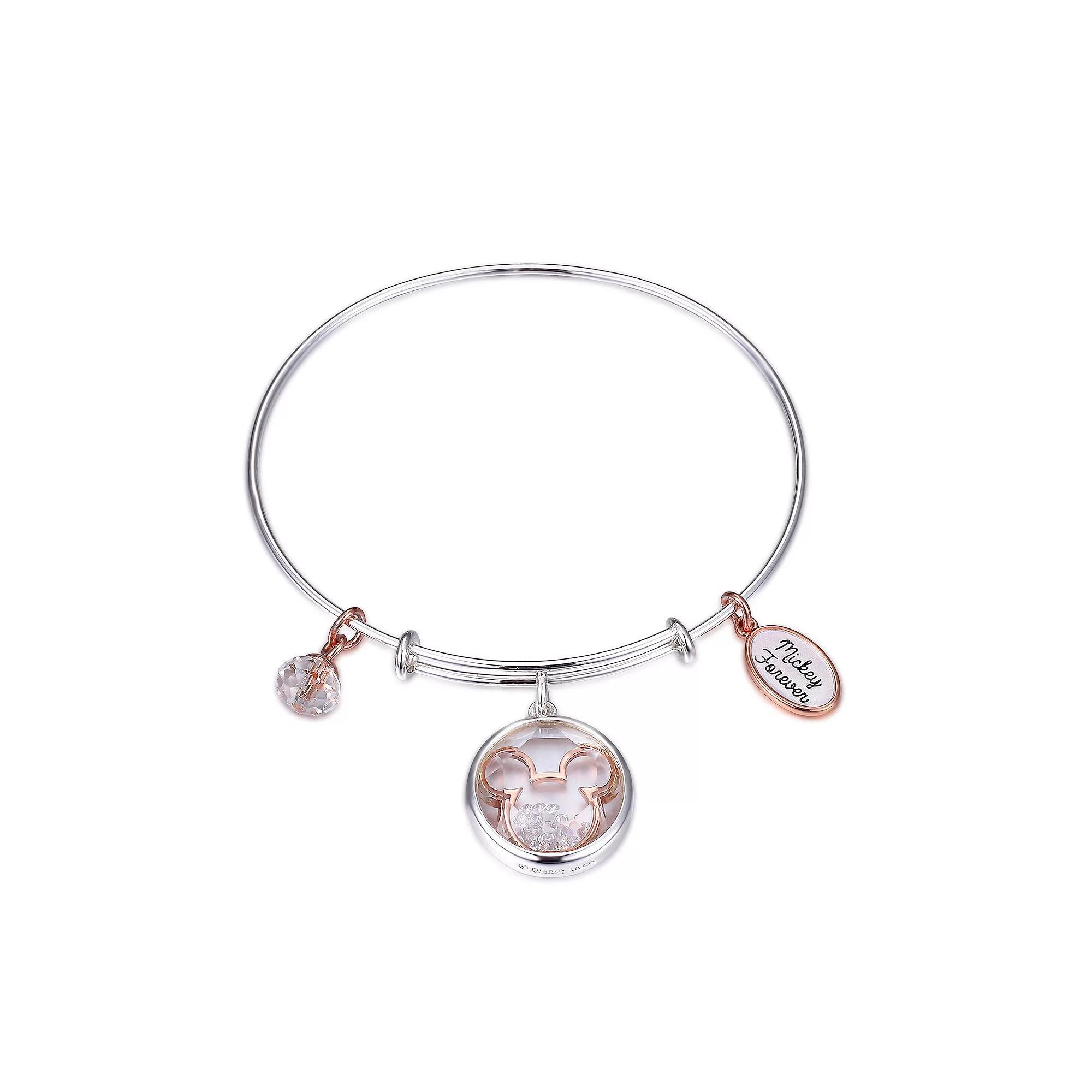 Disney's Mickey Mouse Crystal Bead Shaker Bangle Bracelet, Women's, Rose Silver Clear Product Image