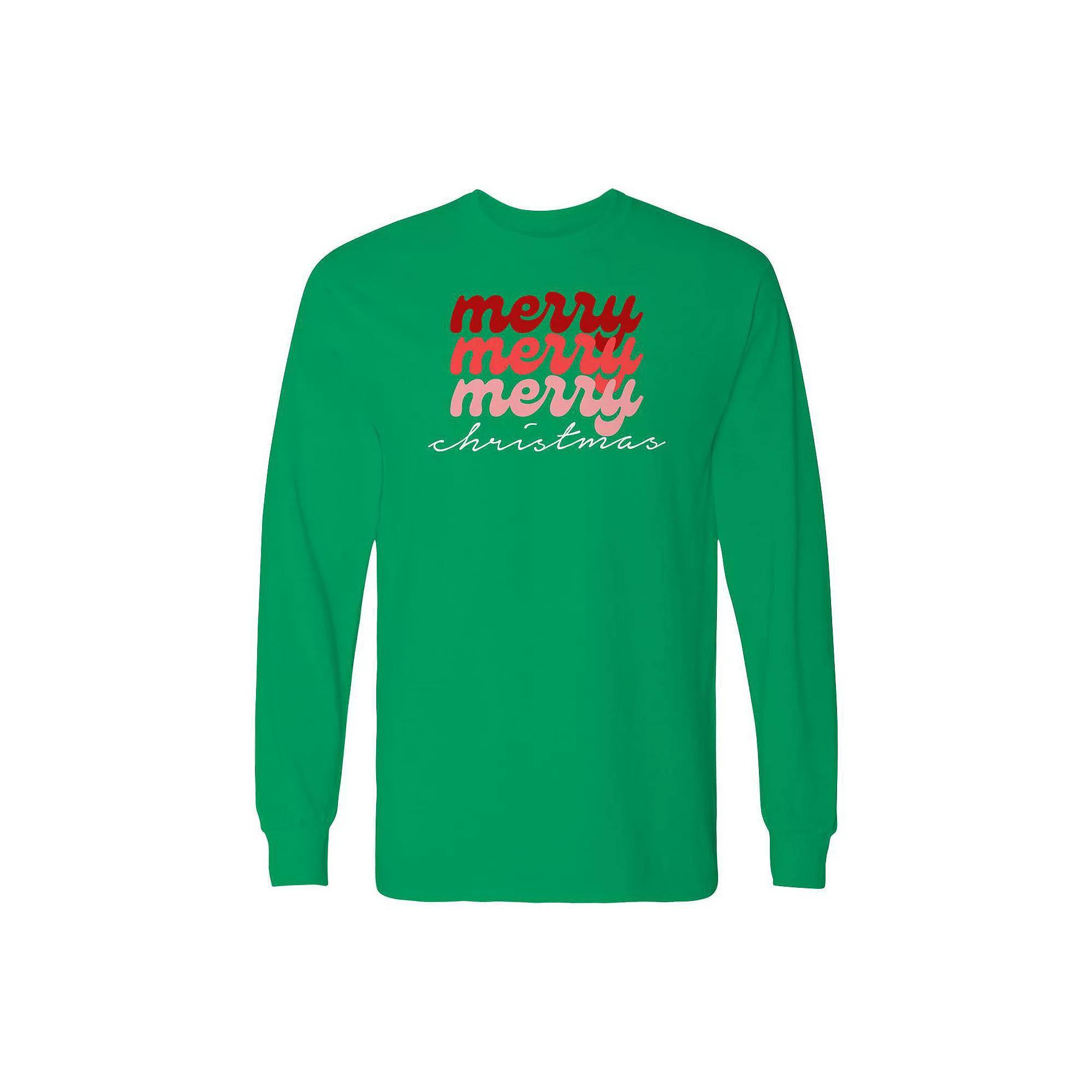 Men's Merry Christmas Coloured Long Sleeve Graphic Tee, Adult Unisex,  Product Image