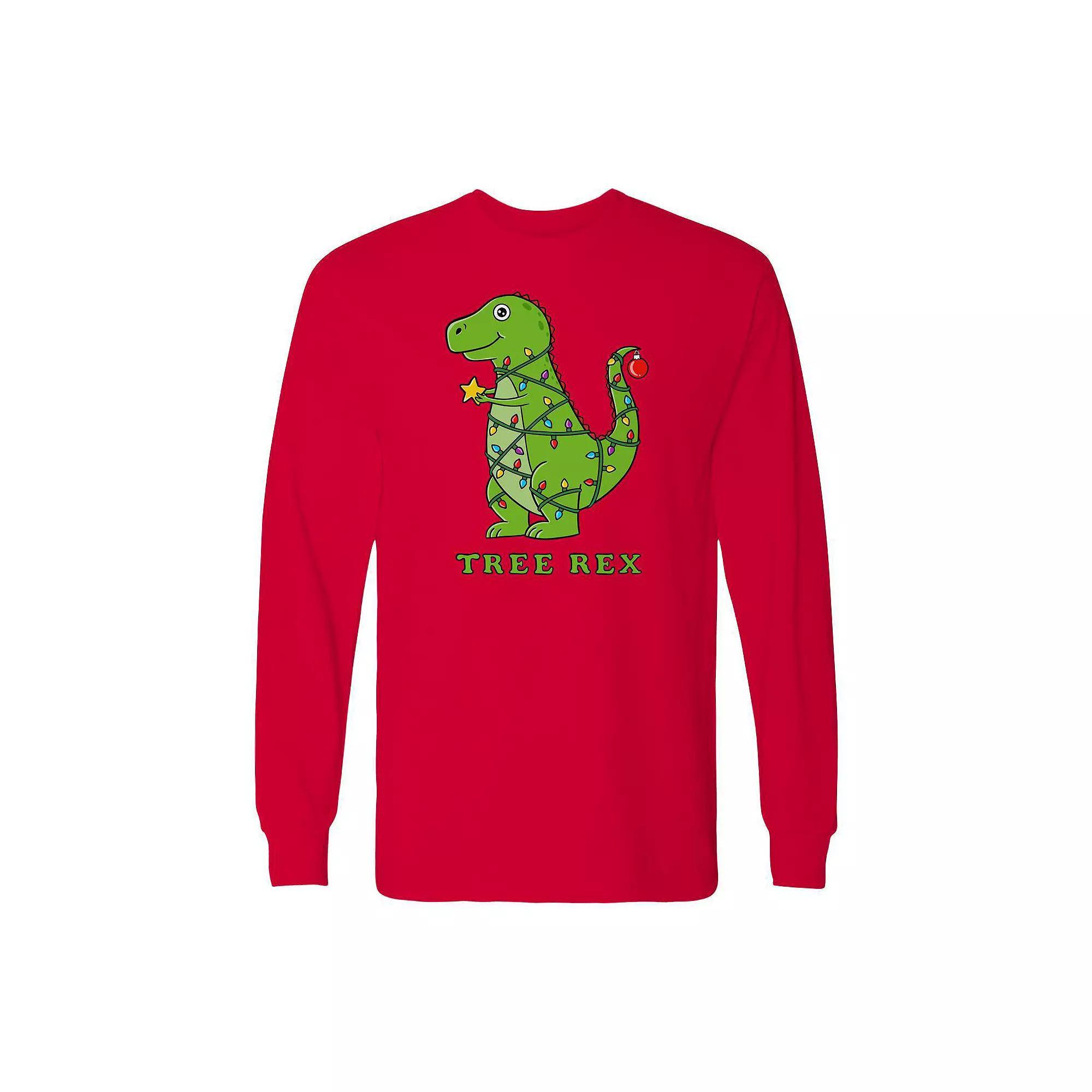 Men's Dinosaur Christmas Long Sleeve Graphic Tee, Size: XL, Red Product Image