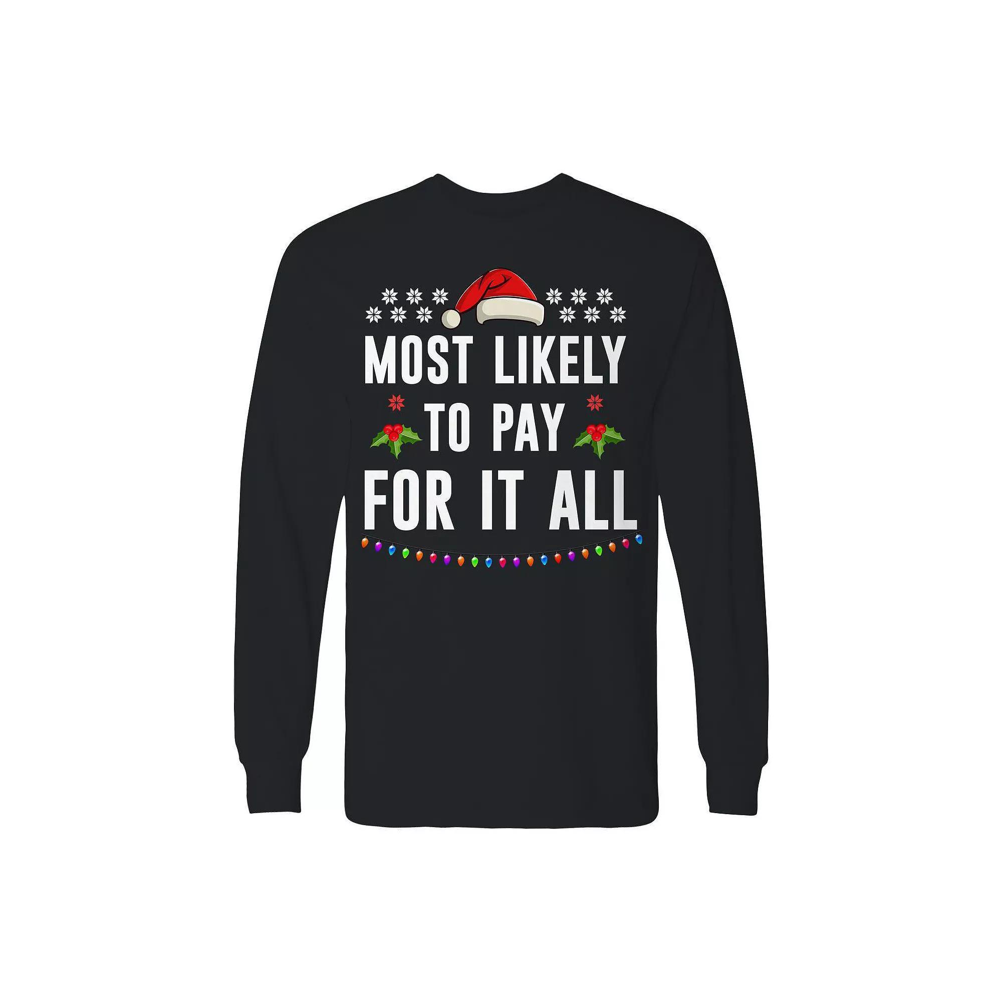 Men's Christmas Most Likely Pay All Long Sleeve Graphic Tee, Size: Small, Black Product Image