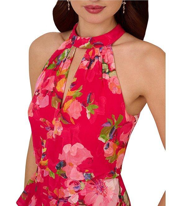 Adrianna Papell Petite Size Halter Neck Floral Print Ruffled Dress Product Image