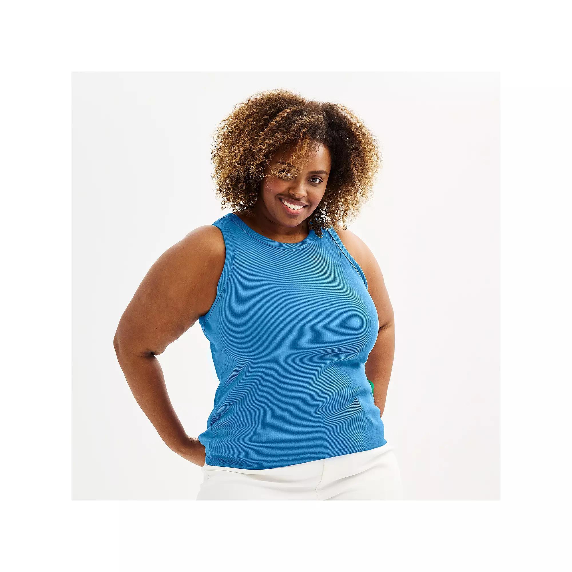 Plus Size Sonoma Goods For Life® High Neck Ribbed Layering Tank Top, Women's, Size: 2XL, Sheer Heaven Product Image