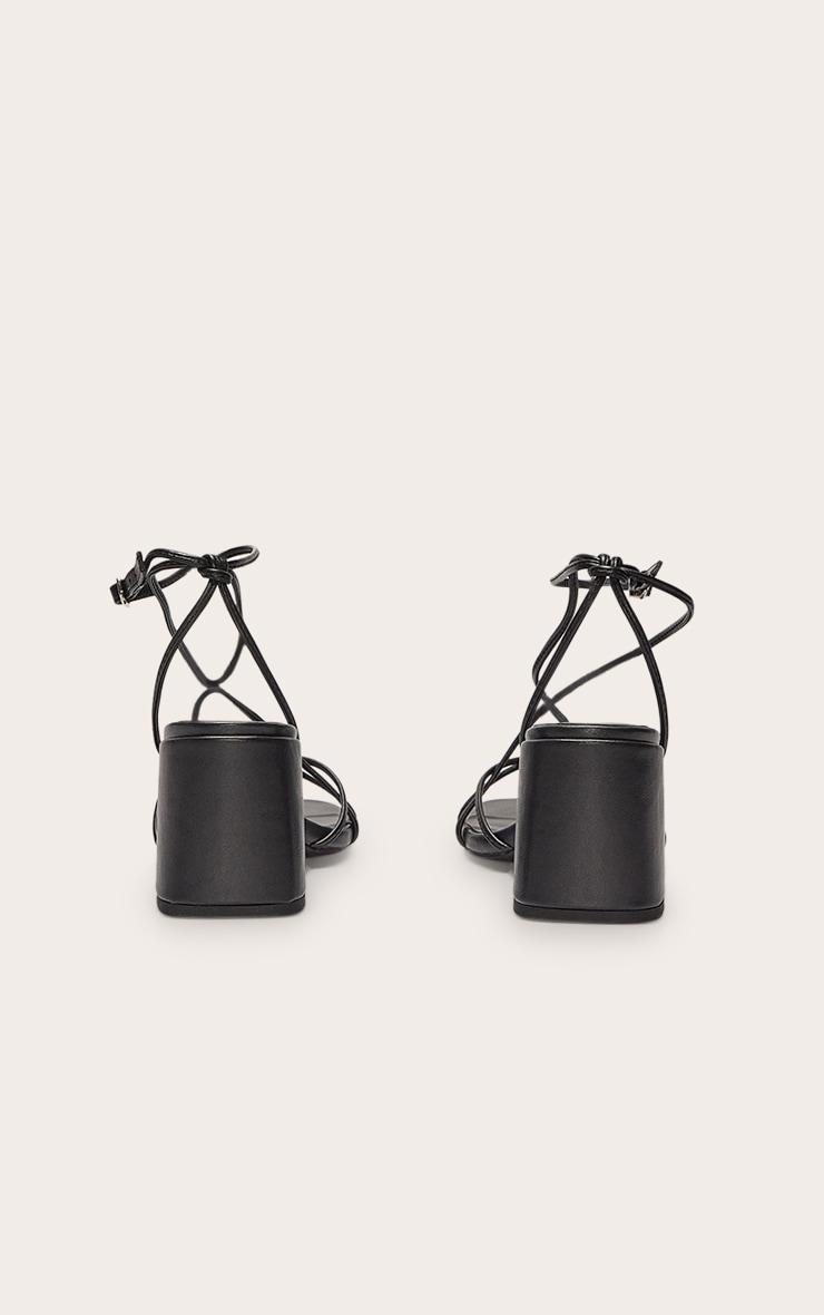 Black Pu Round Toe Strappy Mid Block Heel Sandals Product Image