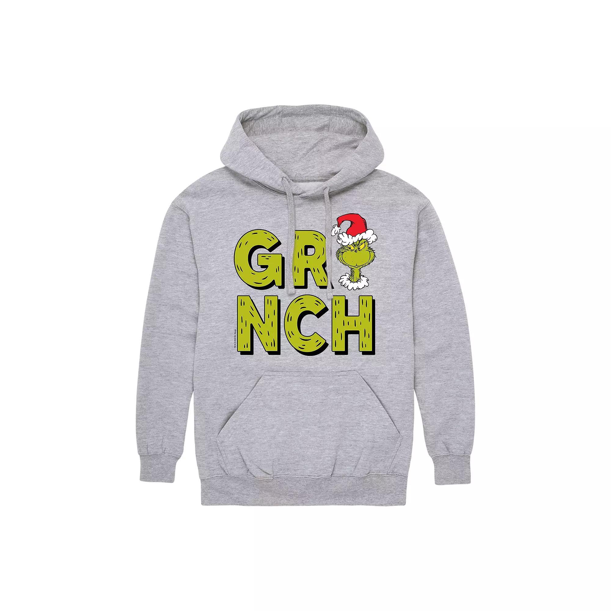 Men's Dr. Seuss Grinch Grinch Fur Letters Hoodie, Size: XXL, Gray Product Image