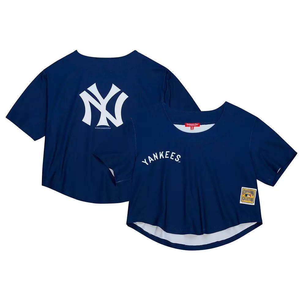 Women's Mitchell & Ness Navy New York Yankees Cooperstown Collection Crop T-Shirt, Size: XL, Blue Product Image