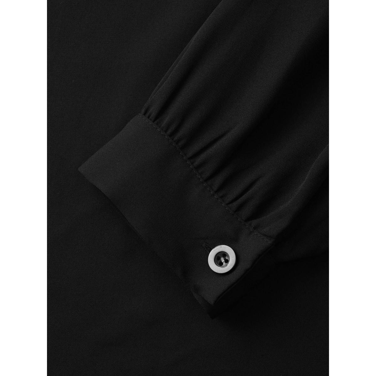 Plus Size Black Lace-Trimmed Adjustable Ties Blouse Women Elegant Long Sleeve Ribbon-tied collar Everyday Blouses BloomChic 14-16/1X Product Image