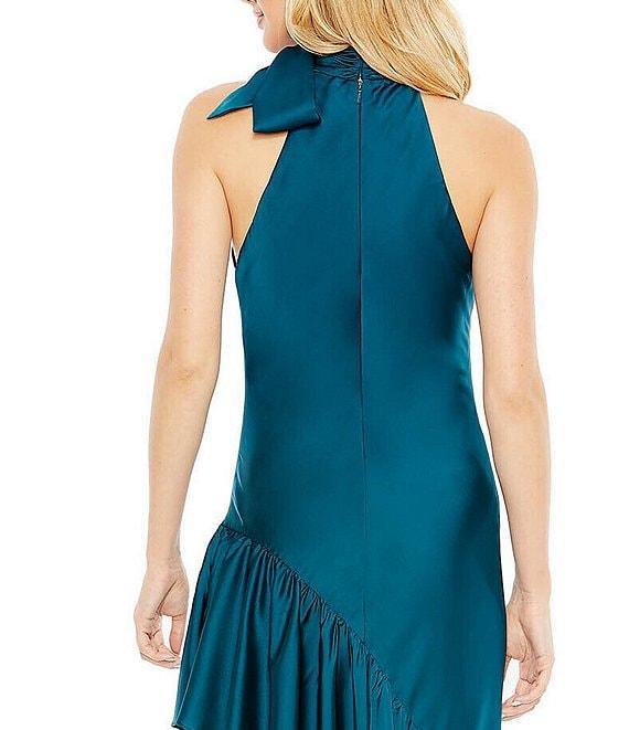 Mac Duggal Halter Tie Mock Neck Tiered Ruffle High-Low Hem Gown Product Image