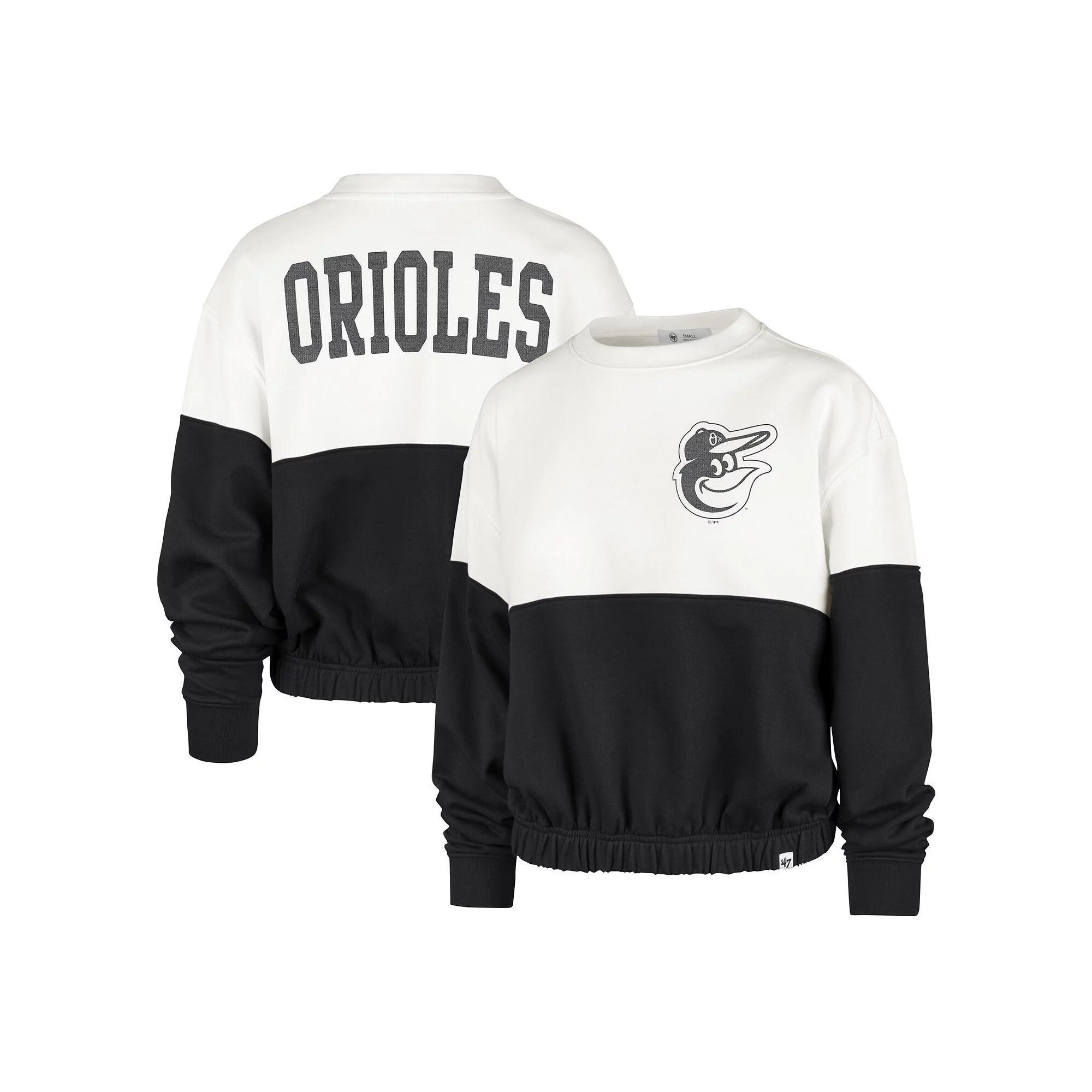 Women's '47 White/Black Baltimore Orioles Take Two Bonita Pullover Sweatshirt, Size: Medium Product Image