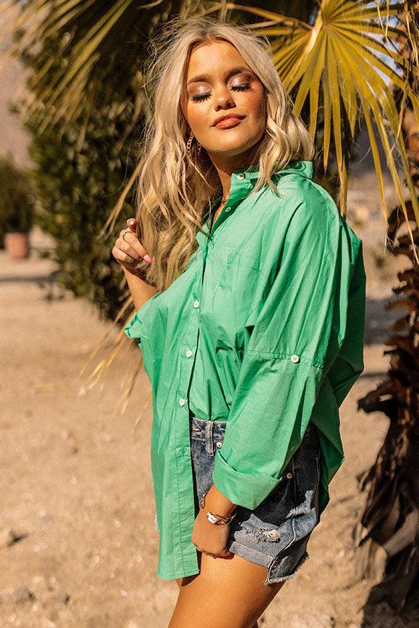 Sending Good Luck Button Up Top In Kelly Green Product Image