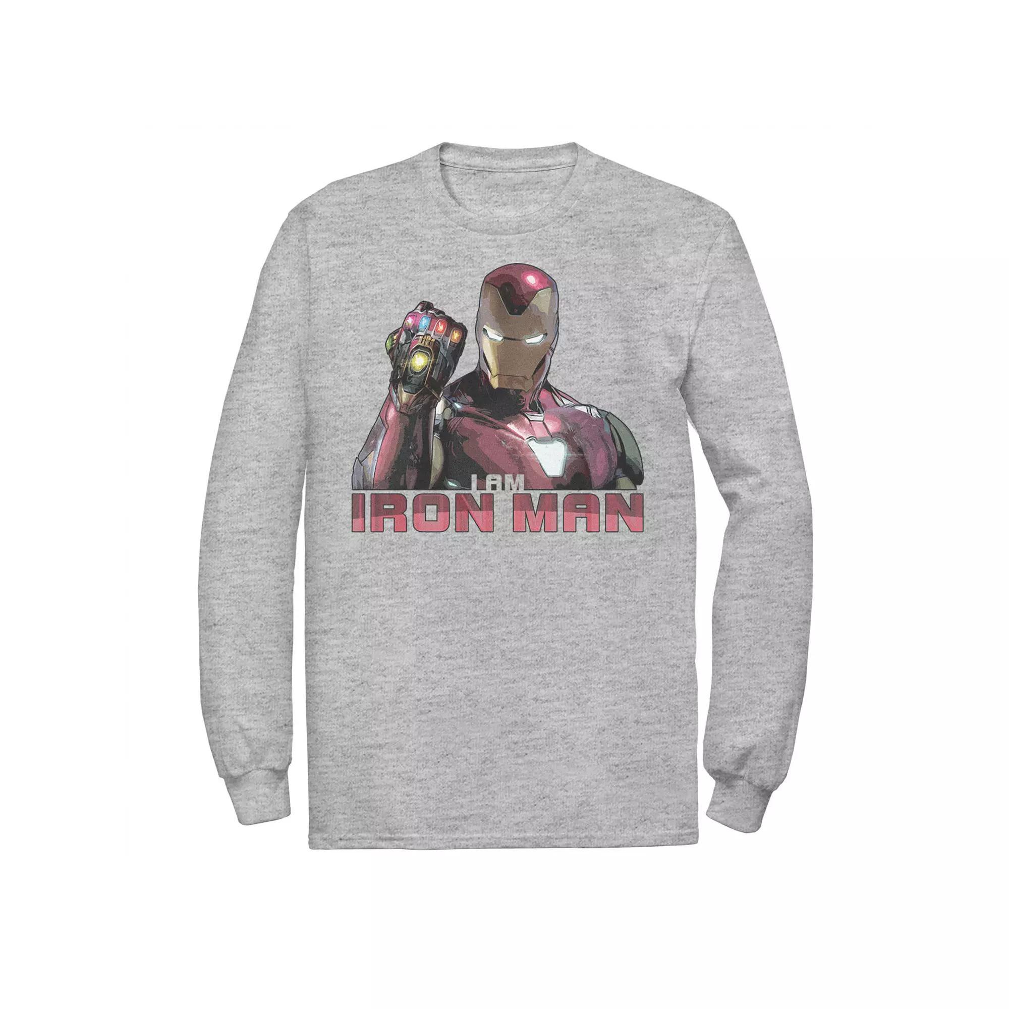 Men's Marvel Avengers Endgame I Am Iron Man Movie Quote Portrait Long Sleeve Graphic Tee,  Product Image