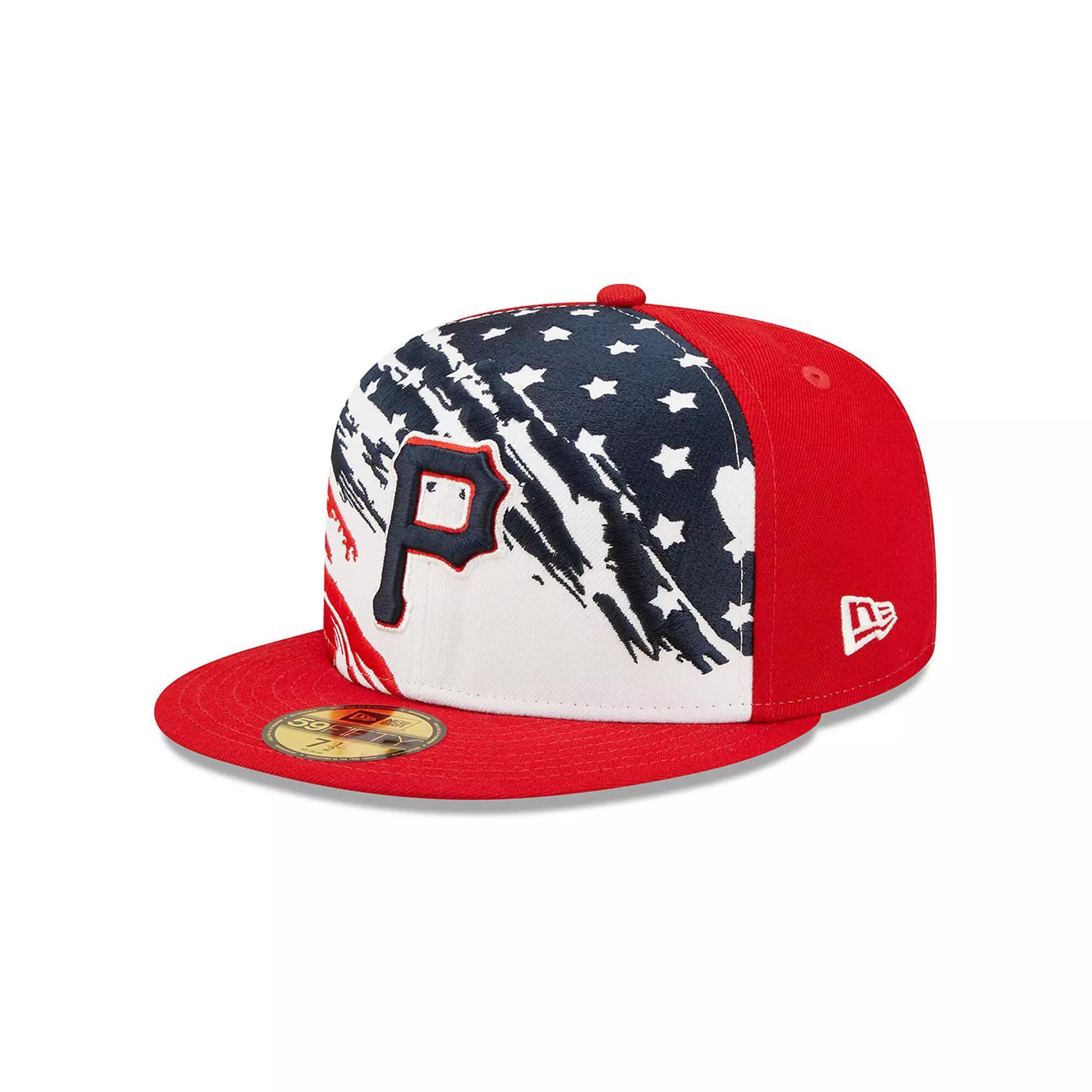 Men's New Era Red Pittsburgh Pirates 2022 4th of July On-Field 59FIFTY Fitted Hat, Size: 7 3/8 Product Image