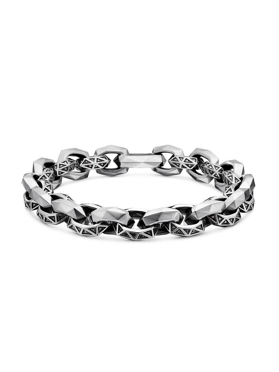 Mens Torqued Faceted Link Bracelet in Sterling Silver Product Image