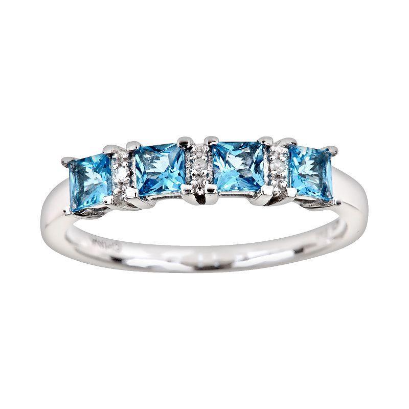 Celebration Gems Sterling Silver Blue Topaz and Diamond Accent Ring, Womens Multicolor Product Image