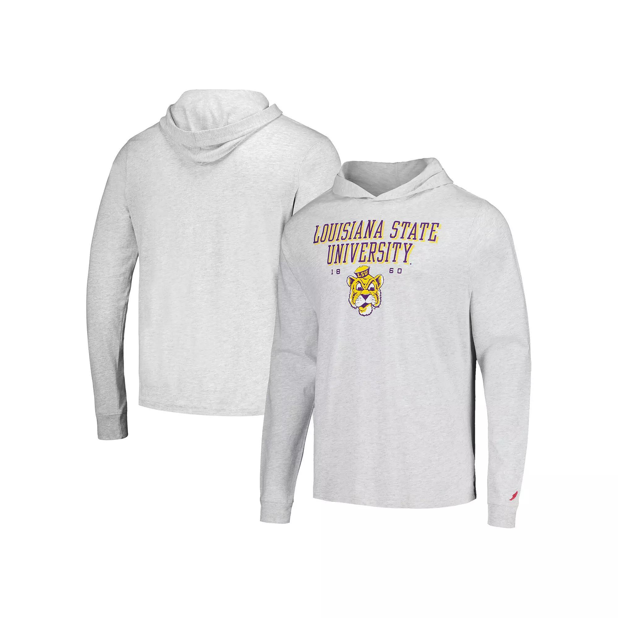 Men's League Collegiate Wear Ash LSU Tigers Team Stack Tumble Long Sleeve Hooded T-Shirt,  Product Image