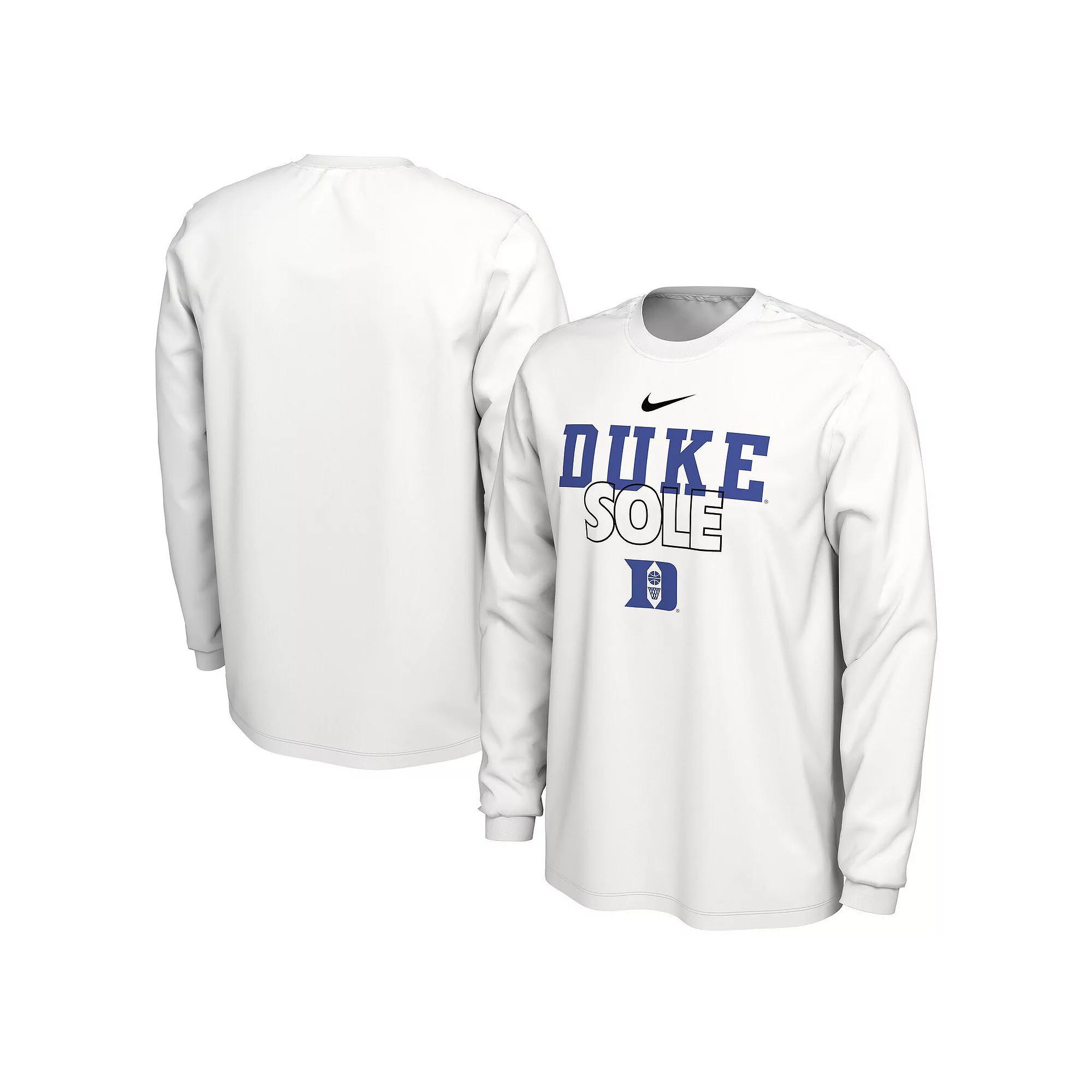 Nike White Duke Blue Devils 2023 On Court Bench Long Sleeve T-Shirt, Men's, Size: XL, Team Product Image
