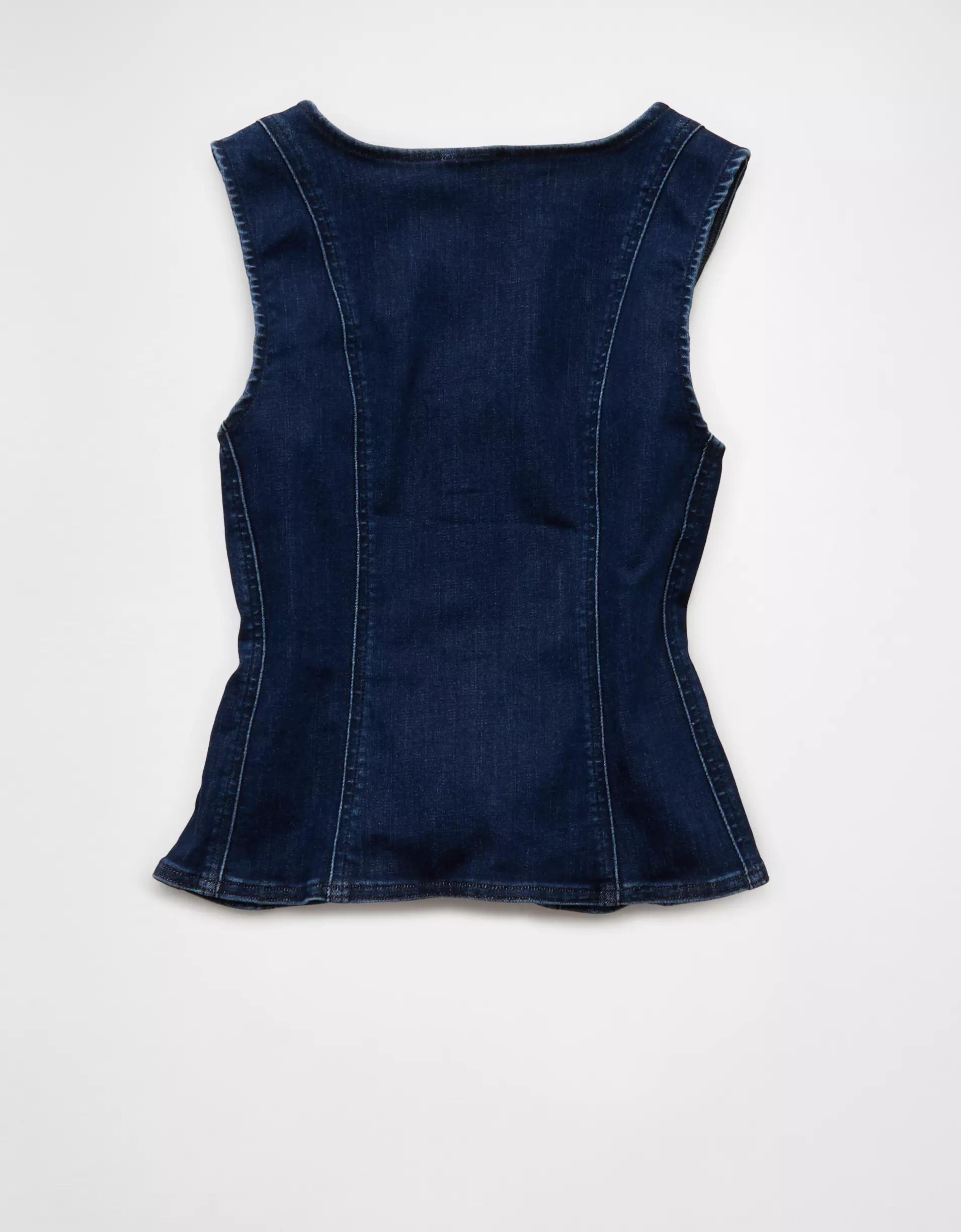 AE Square Neck Button-Up Denim Vest Product Image