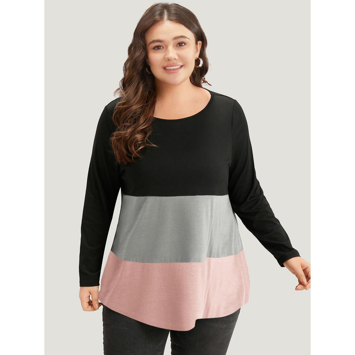 Plus Size Colorblock Leopard Contrast Round Neck T-shirt DarkGray Women Leisure Contrast Leopard Round Neck Casual T-shirts BloomChic 14-16/1X Product Image