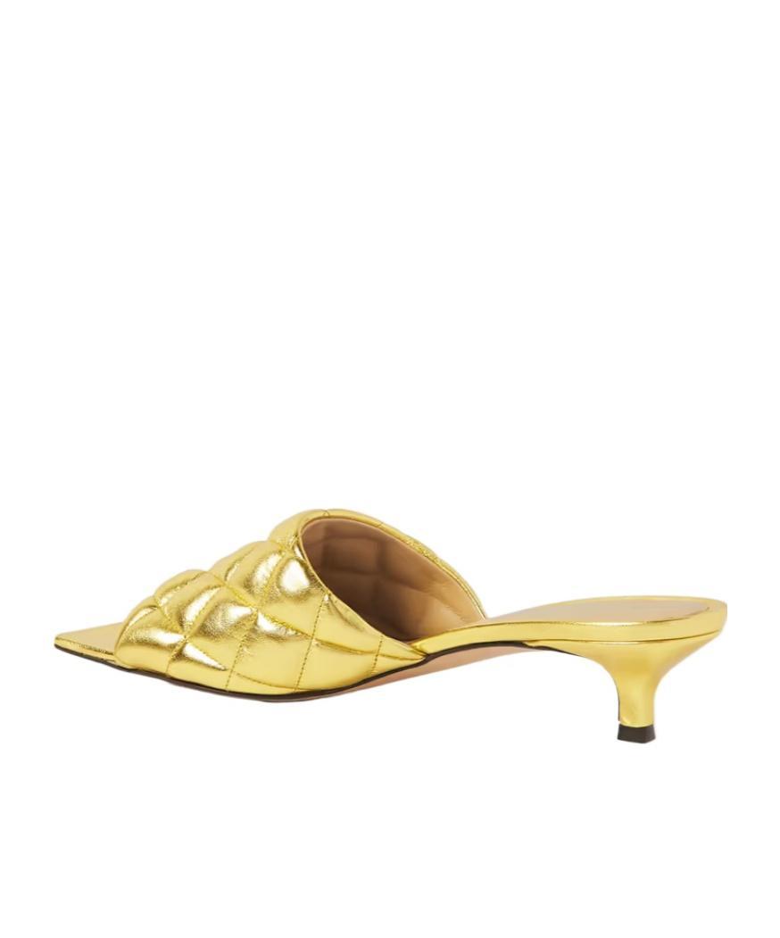 BOTTEGA VENETA 45 Padded Mules In Metallic Leather In Gold Product Image