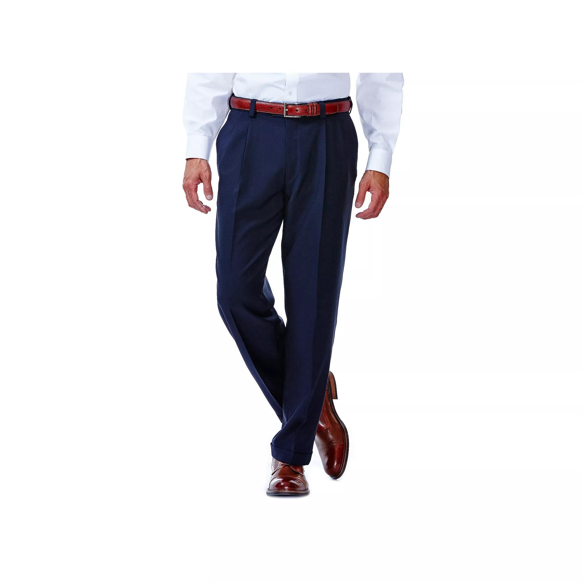 Men's Haggar® eCLo™ Stria Classic-Fit Hidden Expandable Waist Pleated Dress Pants, Size: 40X34, Blue Product Image