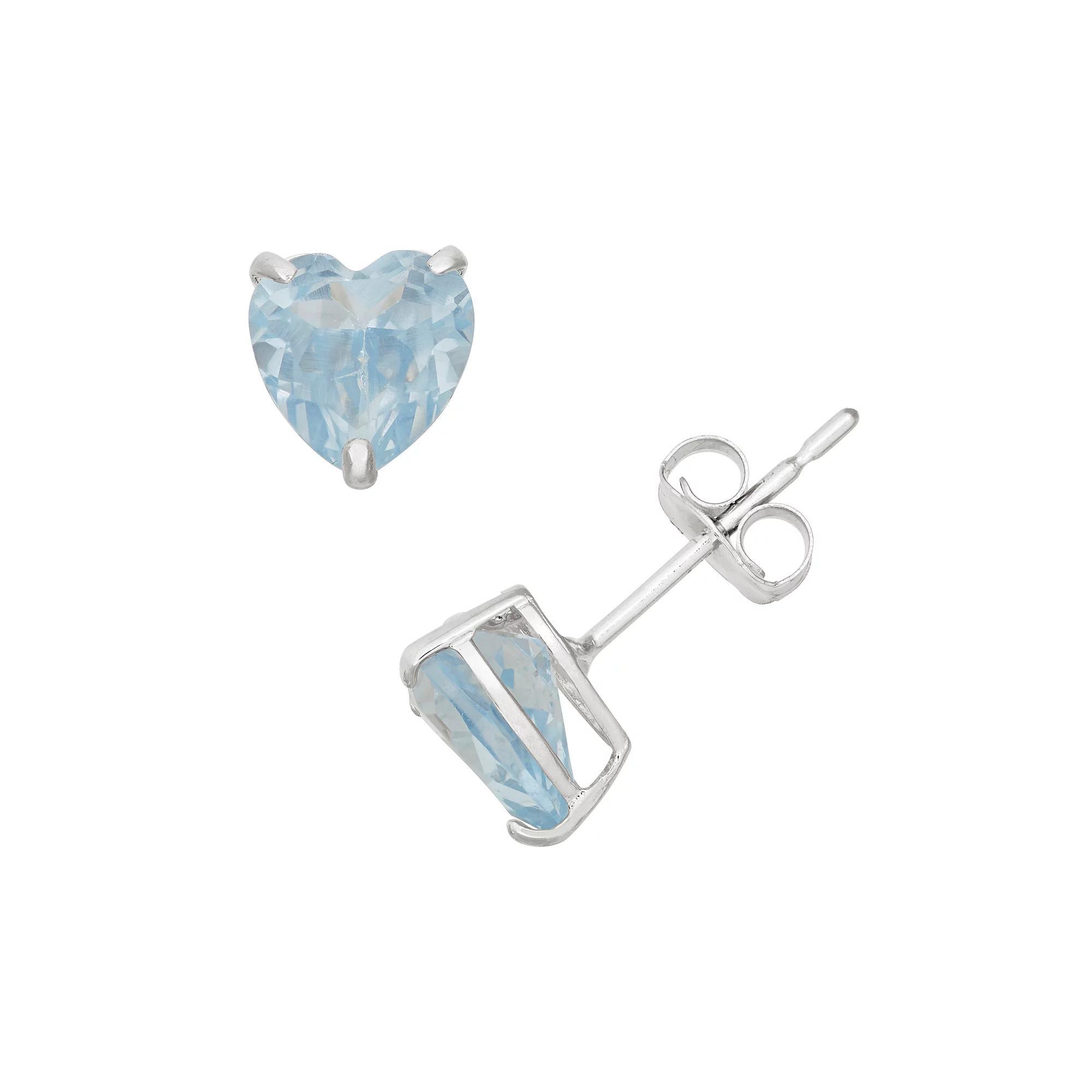 Designs by Gioelli Lab-Created Aquamarine 10k White Gold Heart Stud Earrings, Women's, Blue Product Image
