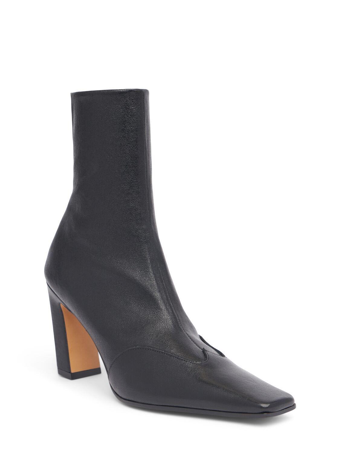 KHAITE Nevada 85 Leather Ankle Boots In Black Product Image