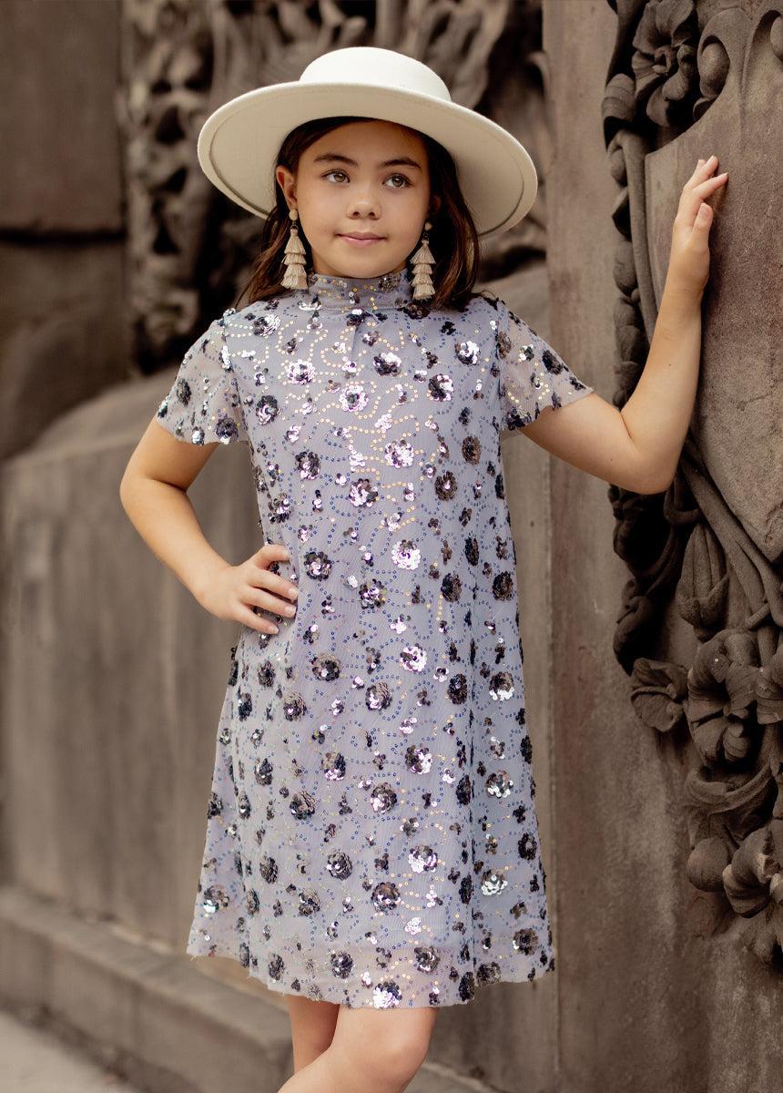 Ansel Dress in Blue Smoke Girls Product Image