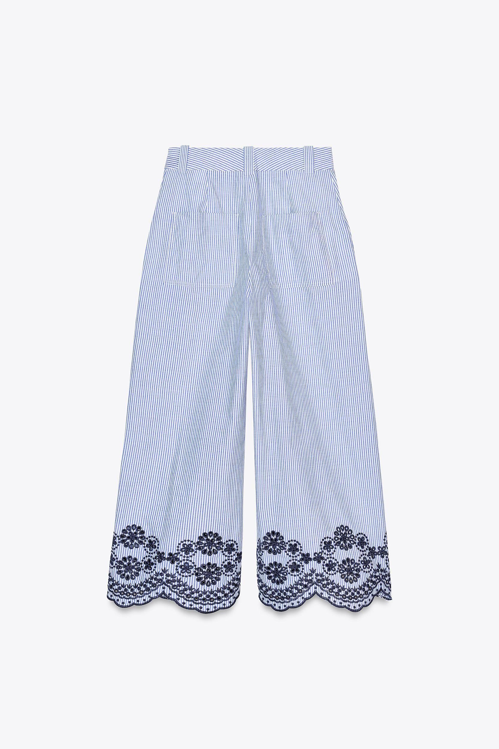 STRIPED CULOTTES WITH EMBROIDERY Product Image