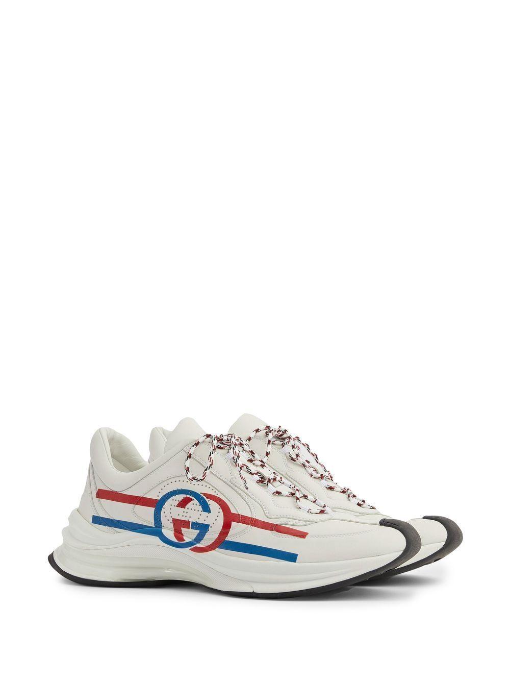 GUCCI Run Printed Leather Sneakers In White Product Image