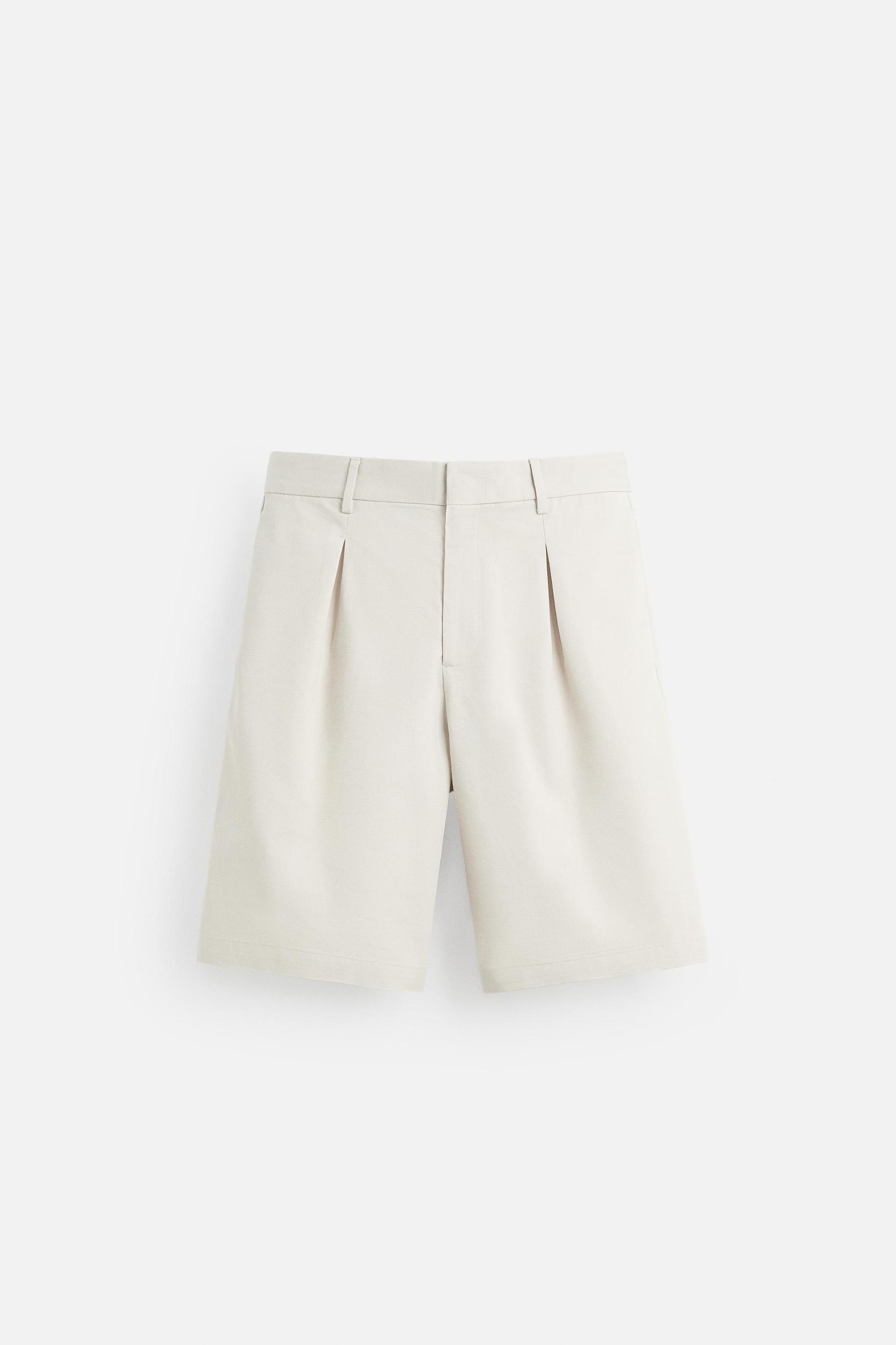 PLEATED COTTON LINEN SHORTS Product Image