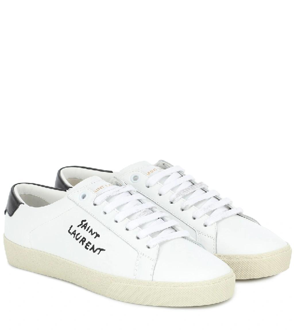 SAINT LAURENT Court Classic Logo-embroidered Leather Sneakers In Blanc Optique Nero Product Image