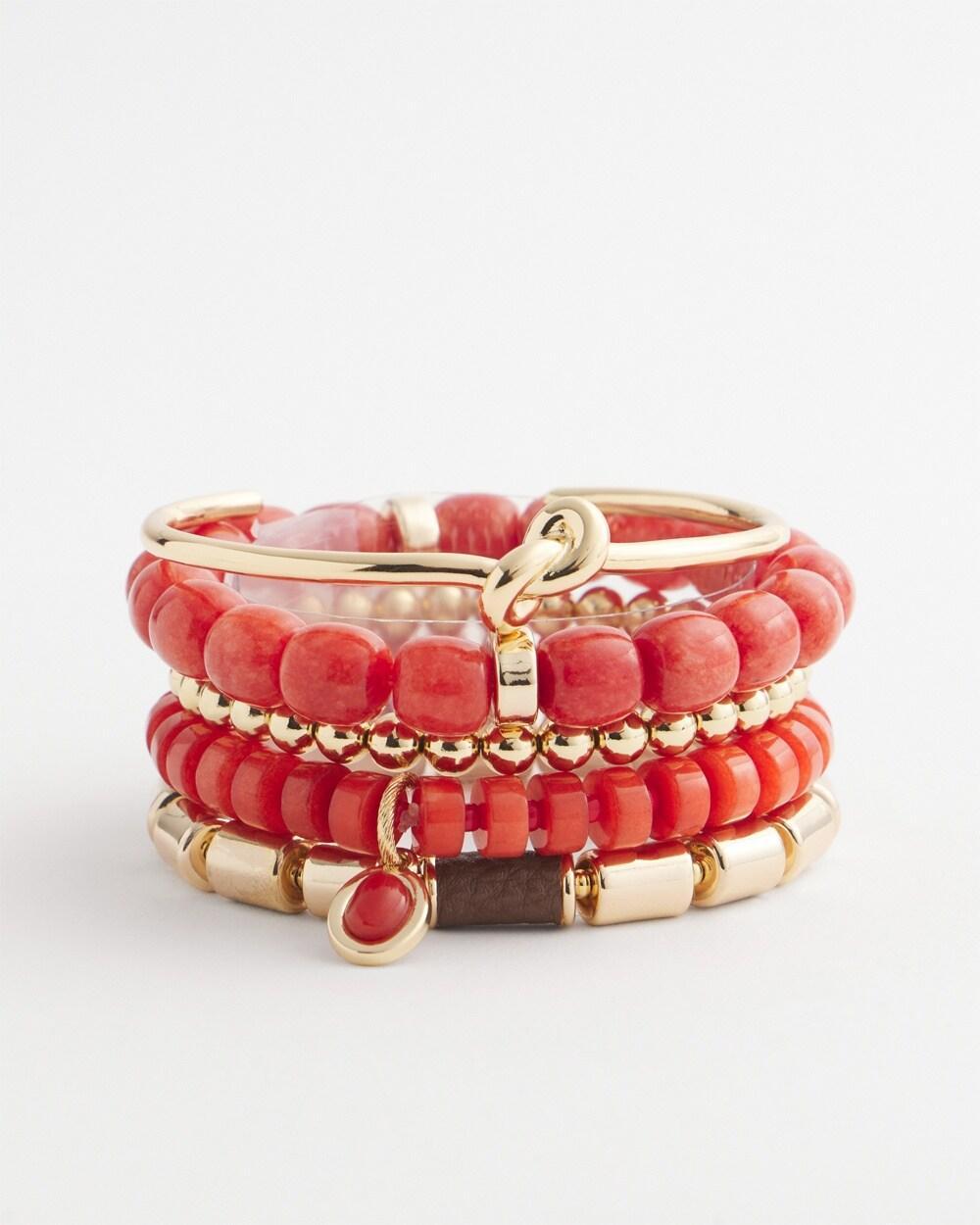 Small Beaded Gold Tone Stretch Bracelet Product Image