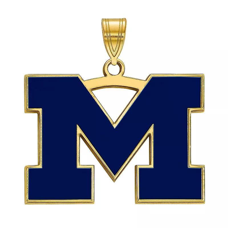 LogoArt 14K Gold Plated Michigan Wolverines Large Blue Enamel Pendant, Womens Product Image