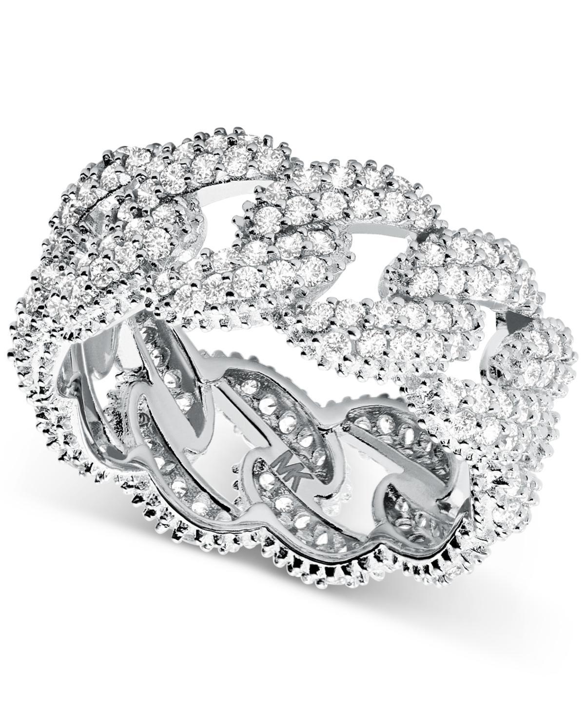 Precious Metal-Plated Sterling Silver Pavé Curb Link Ring Product Image