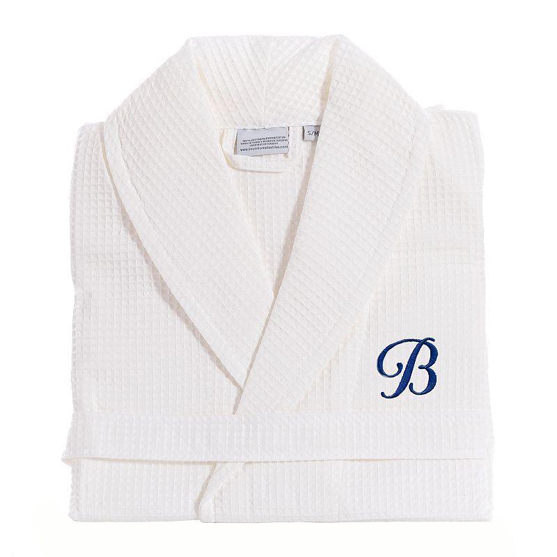 Linum Home Textiles Turkish Cotton Personalized Waffle Weave Bathrobe, Women's, Size: Small/Medium, White Navy I Product Image