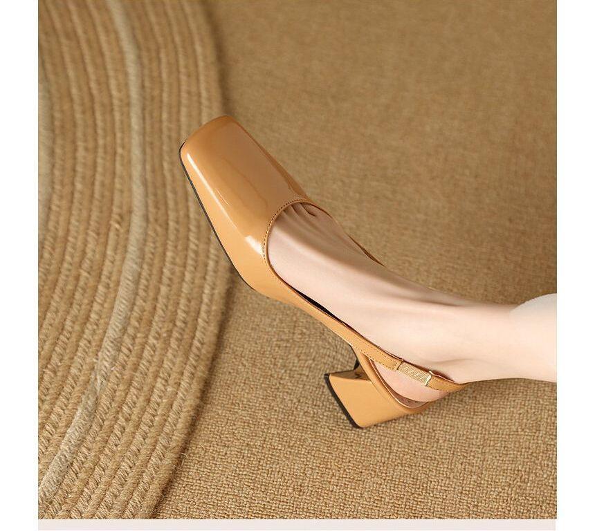 Square Toe Slingback Patent Block Heel Mules Product Image