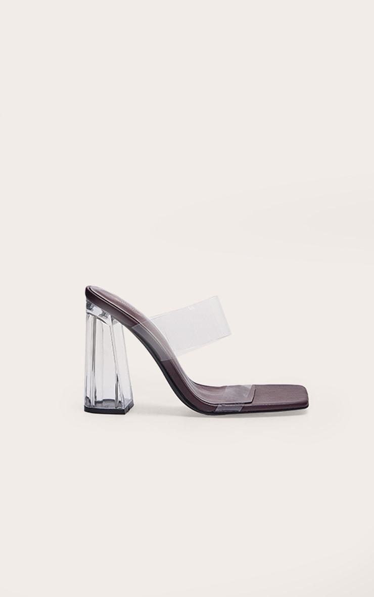 Burgundy Perspex Double Strap Square Toe Chunky Block High Heeled Sandals Product Image