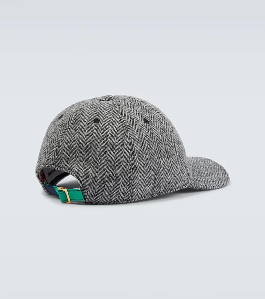 Logo-patch Wool-herringbone Baseball Cap In Grey Product Image