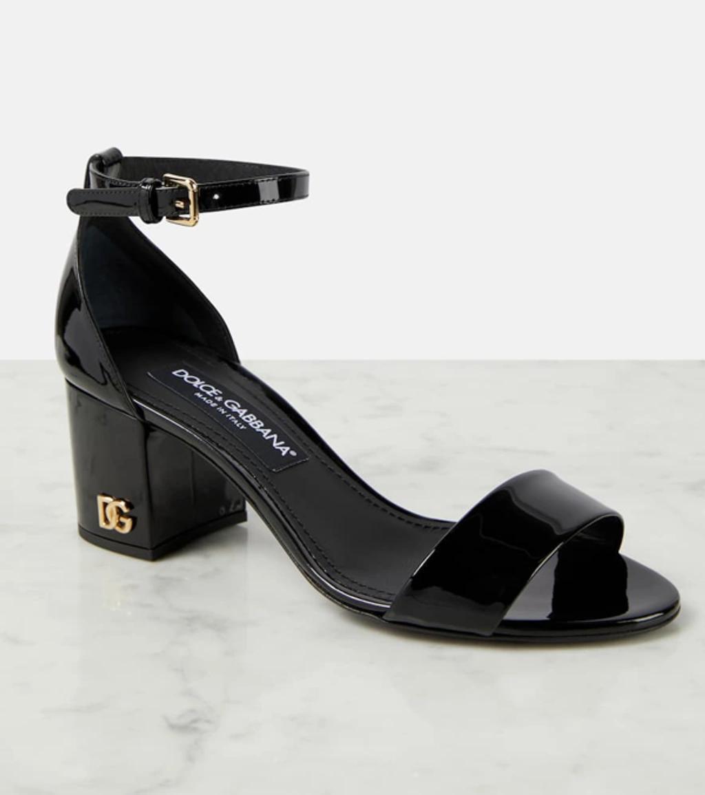 DOLCE & GABBANA Dg-plaque Patent-leather Sandals In Black Product Image