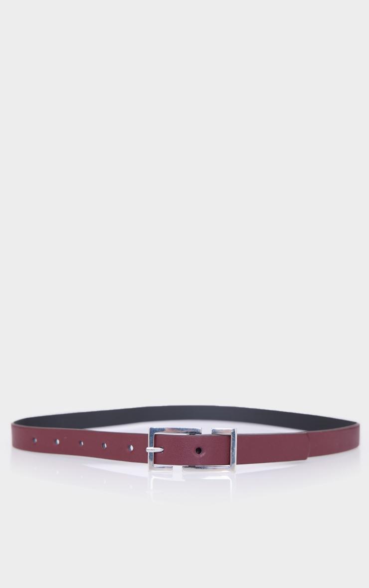 Burgundy Square Buckle Skinny Belt Product Image