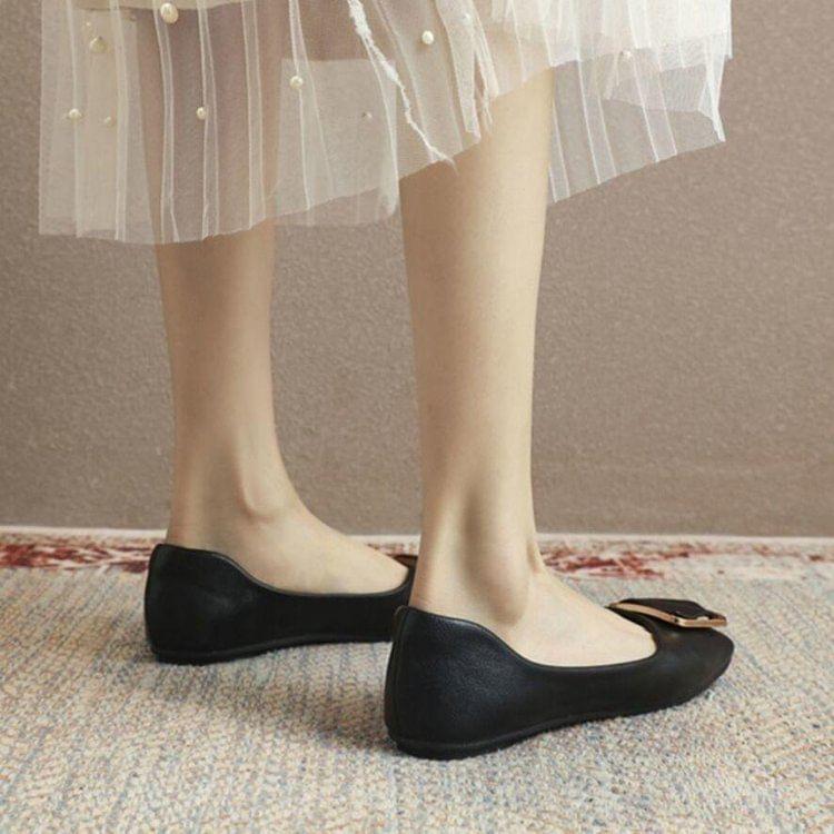 Faux Leather Square Toe Flats Product Image