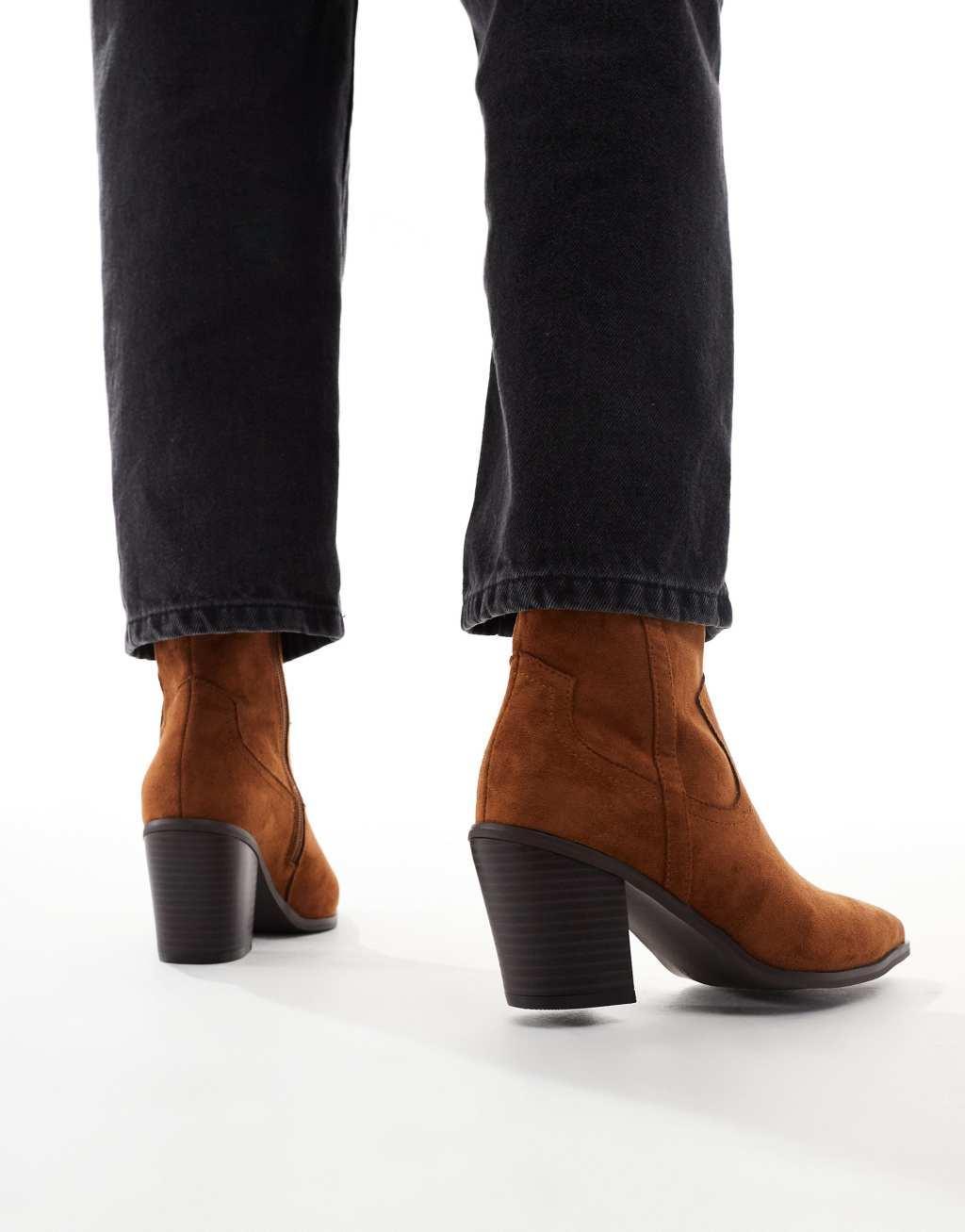 ASOS DESIGN Rational heeled western boots in brown Product Image