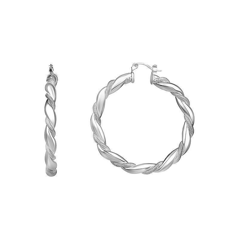 Aurielle Fine Silver Plated Polished Twisted Hoop Earrings, Womens Silver Tone Product Image